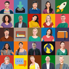 Sticker - Multiethnic People Colorful Smiling Portrait Technology Concept