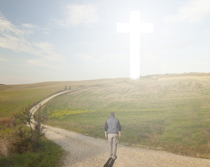 Wall Mural - Walk to the cross on top of the hill