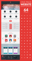 Wall Mural - one page website vector template in flat style with icon set