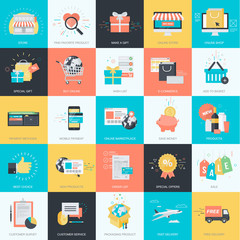 Wall Mural - set of flat design icons for e-commerce, online shopping