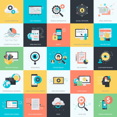 Wall Mural - flat design icons for seo, digital marketing, social network