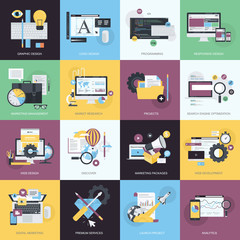 Wall Mural - set of flat design icons for graphic and web design, marketing