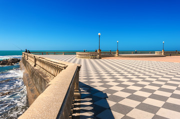 Terrace Mascagni in Livorno, viewpoint along the sea with the ch