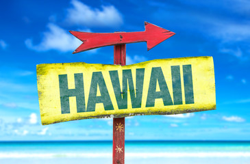 Poster - Hawaii sign with a beach background