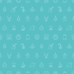 Canvas Print - Christmas line icon pattern set