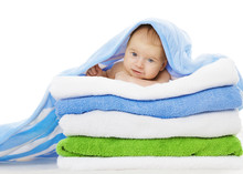 Baby Under Towels Blanket, Clean Kid After Bath, Cute Infant