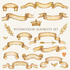 watercolor set of ribbons