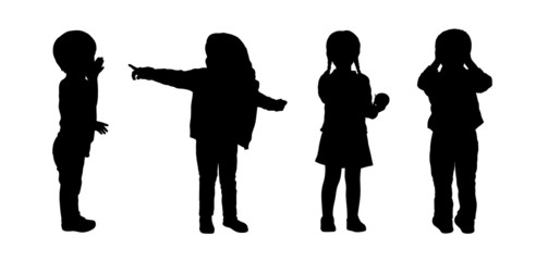 Wall Mural - children standing silhouettes set 3