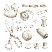Illustrations Of Sewing Tools