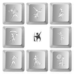 Sticker - abstract ethnic little man with fire poi, dancing, with drum, wi