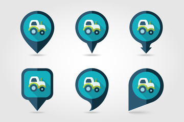 tractor flat mapping pin icon with long shadow