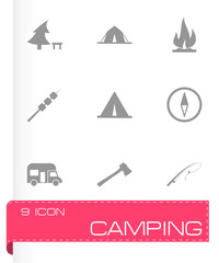 Canvas Print - Vector black camping icon set