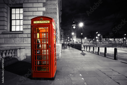 Obraz w ramie Red phone booth, Big Ben