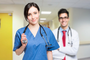 Couple of young doctors at the hospital