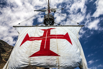 Sailing of vintage vessel Santa Maria da Colombo, Funchal, Madei