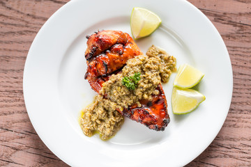 Canvas Print - Grilled chicken steak with olive tapenade