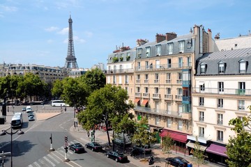 Wall Mural - View over the grand streets of Paris, France with Eiffel Tower