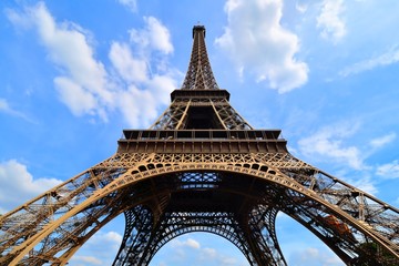 Canvas Print - Iconic Eiffel Tower, Paris, France with vibrant blue sky