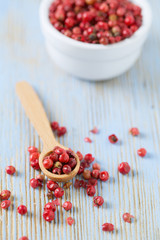 Sticker - red peppercorns on wooden table