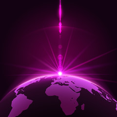 Wall Mural - rising sun over the earth planet with space background for your