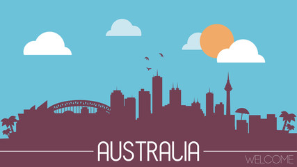 Wall Mural - Australia skyline silhouette flat design vector illustration
