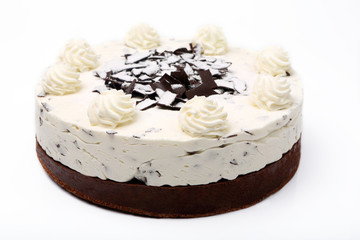 Wall Mural - Cream chocolate cake on white background