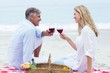 © WavebreakmediaMicro - Happy couple toasting with red wine during a picnic
