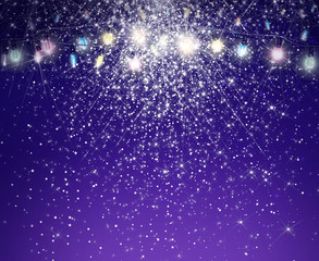 Wall Mural - lights and stars on blue background.