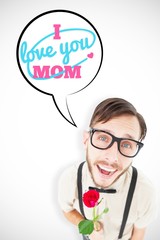 Poster - Composite image of geeky lovesick hipster holding rose