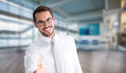 Poster - Happy businessman with glasses offering hands