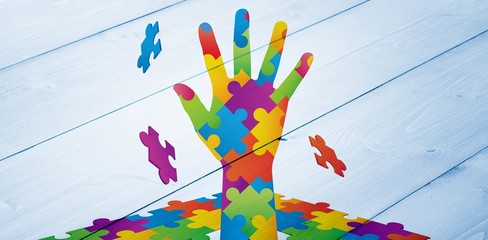 Poster - Composite image of autism awareness hand