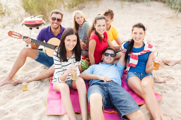 Poster - group of happy friends having fun on beach