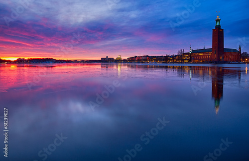 Stadshuset in Stockholm in winter at sunset. Canvas