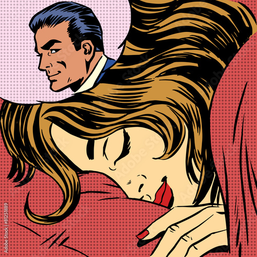 Fototapeta na wymiar Dream woman man love romance lovers pop art comics retro style H