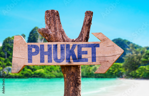 Fotografie, Obraz Phuket wooden sign with beach background