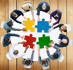 Canvas Print - Business People Jigsaw Puzzle Collaboration Team Concept