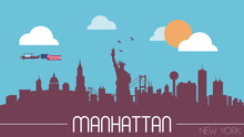 Manhattan USA Skyline Silhouette Flat Design Vector