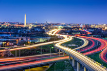 Washington D.C., Skyline With Highways And Monuments.