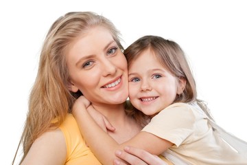 Canvas Print - Mom. CLoseup portrait of happy  white mother and young daughter