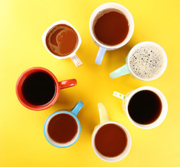 Sticker - Many cups of coffee on yellow background