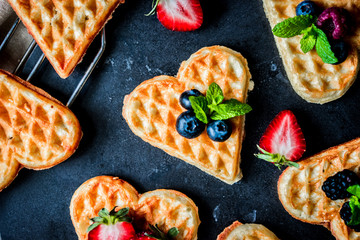 Wall Mural - Heart waffles with berries