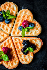 Wall Mural - Heart waffles with berries