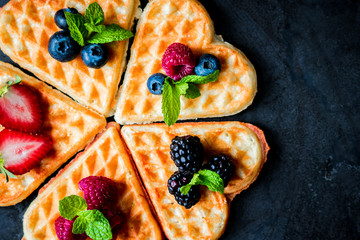 Wall Mural - Heart waffles with berries