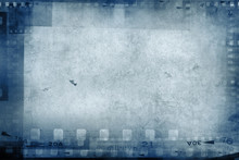 Blue Film Strip Frames Filmstrip Background. Copy Space