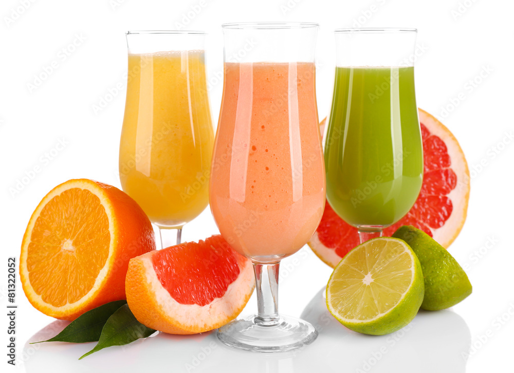 Fresh summer cocktails with fruits  isolated on white