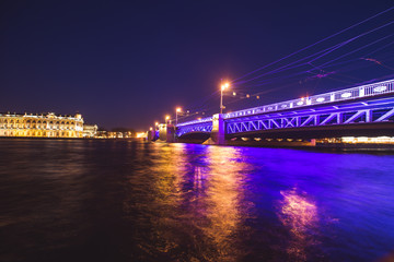 Wall Mural - Saint-Petersburg, Russia, Palace Bridge and embankment, night