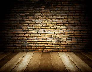  wooden floor and brick wall background