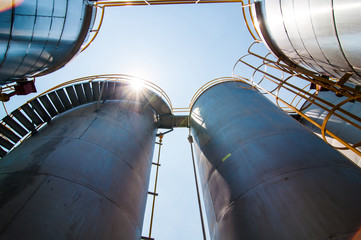 Under view Oil Tank Factory plant.