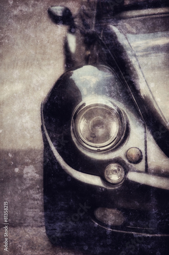 Plakat na zamówienie Retro car, headlight close-up. Photo of old style