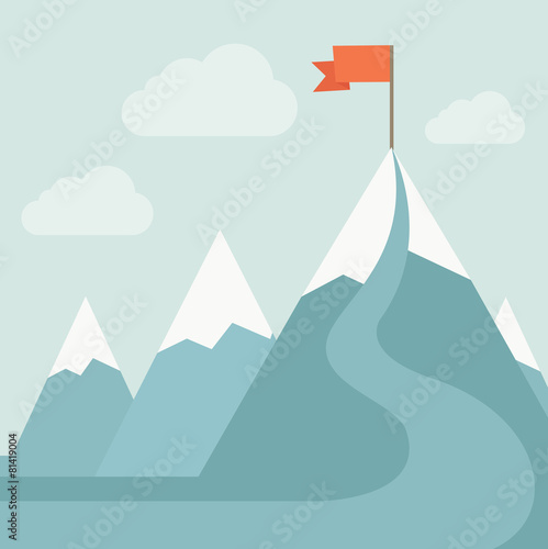 Mountain with red flag